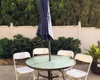 JB202Glass Patio Table With Umbrella And Chairs