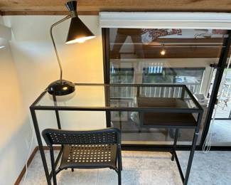 JB193Metal And Glass Desk With Chair  Lamp