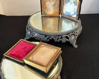 JB226Vintage Mirror, Pedestal Trays,  Antique Photo Albums