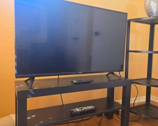 JB120Vizio TV With Stand, Lamp And Side Table. Bonaire Heater