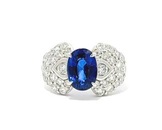 Lot 8225 Blue Sapphire Ring with DiamondsGIA Certified
