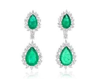 Lot 8235 Emerald Diamond Earrings GIA Certified