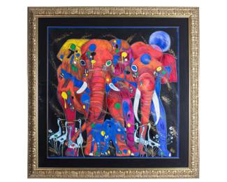 Lot Tiefeng Jiang Serigraph Elephant Family