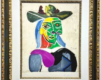 Lot 259 Pablo Picasso Tete de Femme au chapeau Color Lithograph