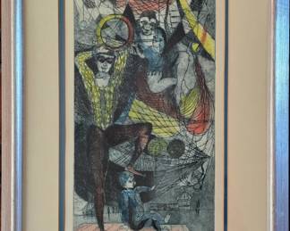 "Carnival Folk" Lenore Simon signed/numbered aquatint (92/100)