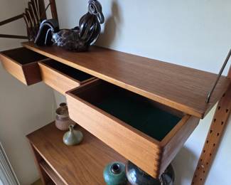 Stunning Danish Modern vintage teak wall unit; Tove vintage art pottery