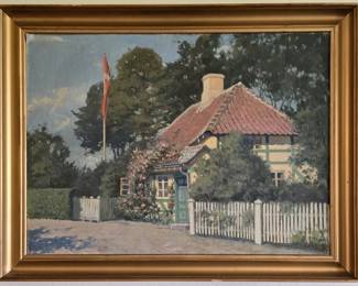Original oil painting of a Danish House, signed Paul S.