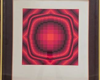 Large Victor Vasarely, signed & numbered, well framed in vintage shadow box w/ velvet