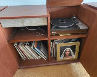 1959-1960 custom stereo cabinet with The Fisher model 500-C in working condition; Pioneer direct drive turntable; Bozak speakers; vinyl LPs