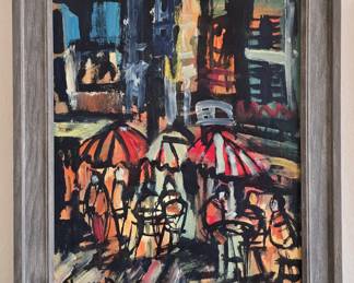 Hans Bos signed oil painting of Paris cafe scene