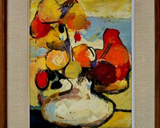 Mid century original oil - flowers in a vase. Signed