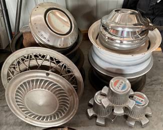 Assorted Vintage Hubcaps and Jeep Center Caps