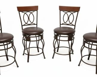 Set of 4 Swivel Bar Stools with Faux Leather Seats and Metal Frames with Scroll Back Detail