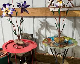 Set of Two Metal Flower Sculptures 