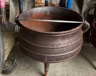 Vintage Cast Iron Cauldron Pot with Legs and "4" Marking