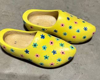 Hand-Painted Yellow Wooden Clogs with Floral Motif - Size 28