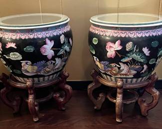 Pair Chinese Urns with stands
