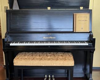 Upright piano and bench