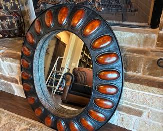 Large oval metal mirror