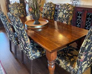Dining table and six upholstered chairs