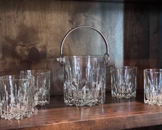 Crystal lowball glasses and ice bucket