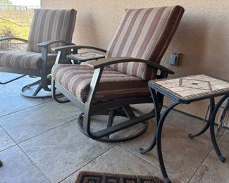 Striped patio swivel chairs