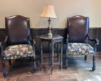 Upholstered and leather-back arm chairs (2)