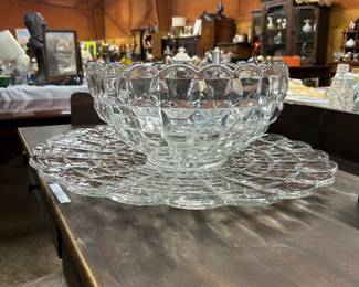 Fostoria glass punch bowl with vase