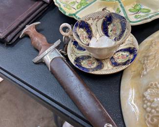 Left knife; Right antique English bone china