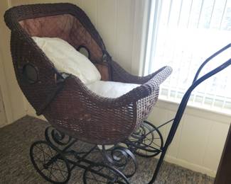 Antique wicker baby carriage