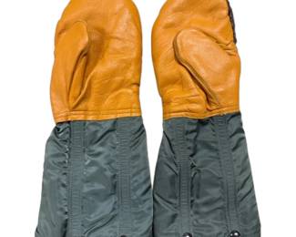 Vintage Military Flyers Wool and Leather Mitten Set