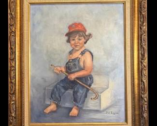 22 x26.5  GoldToned Ornate Framed Little Boy Painting By Jim Coyle