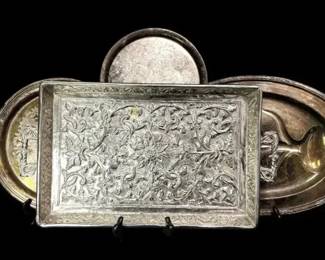 Silver Toned And Silver Plated Serving Trays And Plates