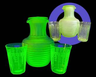Frigidaire Uranium Pitcher  Depression Glass Tumblers