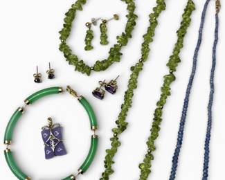 14k Gold Jewelry with Green  Purple Stones