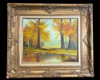 30 x26  Forest Oil Painting Signed  Framed