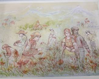 Figures in Meadow Drawing, Signed  Numbered