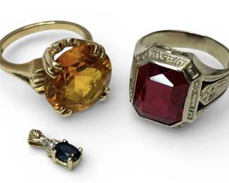 10k Gold Rings  Diamond Sapphire Pendant 13.2g Total