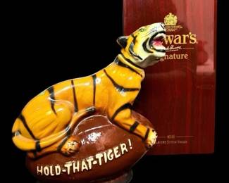 Double Springs Whiskey Tiger Decanter And Dewars Signature Whiskey Box