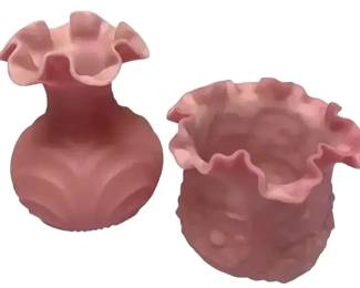 Fenton Pink Rose Satin Glass Ruffled Vase  Poppy Vase