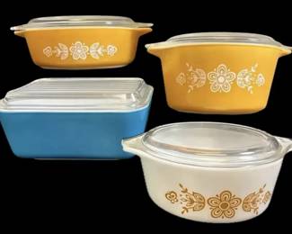 Pyrex Butterfly Gold Casserole Dishes  Blue Refrigerator Dish