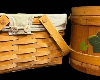 Longaberger Basket and Painted Wood Bucket