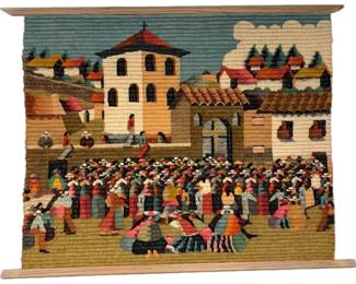 Colorful Town Square Wool Wall Tapestry