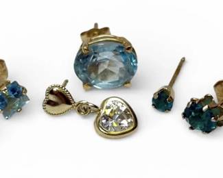 14k Gold Earrings with Blue Gemstones 2.85g Total