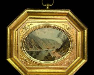 Small Vintage Scenic Art Print In Ornate Gold Toned Frame