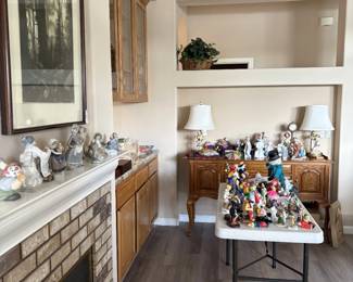 paintings, lamps, side table