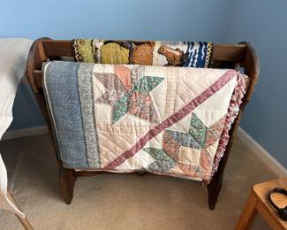 Hand sewn quilt and blanket rack
