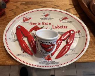 Lobster Platters, Crackers, and butter dishes