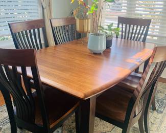 Amish handmade Elm and Maple table with 6 chairs--most comfortable wooden chairs I've ever seen