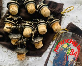 Kentucky Derby 1984 glass and bourbon horse rider stoppers